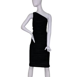 Fashion Nova NWT My Man and Me Ruched Mini Dress One Shoulders Black Size M